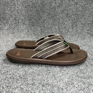 Sanuk Planner Sandals Men's 8 Brown Comfort Casual Recovery Toe Post Flip Flops